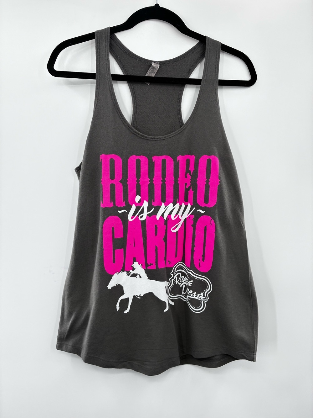 Rodeo Gray Racerback Tank Top with Pink Graphic Size Large